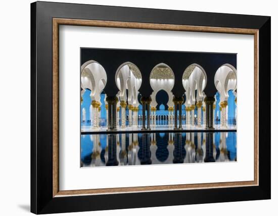 Night view of Sheikh Zayed Mosque reflected in the pool, Abu Dhabi, United Arab Emirates-Stefano Politi Markovina-Framed Photographic Print