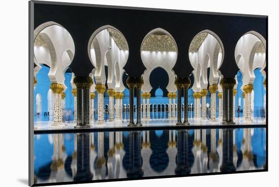 Night view of Sheikh Zayed Mosque reflected in the pool, Abu Dhabi, United Arab Emirates-Stefano Politi Markovina-Mounted Photographic Print