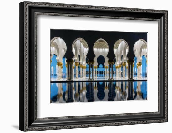 Night view of Sheikh Zayed Mosque reflected in the pool, Abu Dhabi, United Arab Emirates-Stefano Politi Markovina-Framed Photographic Print