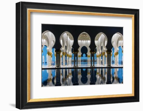 Night view of Sheikh Zayed Mosque reflected in the pool, Abu Dhabi, United Arab Emirates-Stefano Politi Markovina-Framed Photographic Print