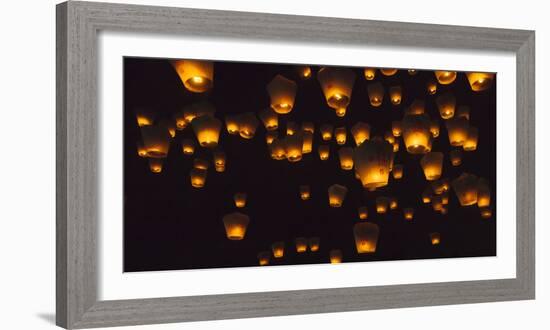 Night view of Sky Lanterns in the air during Chinese Lantern Festival, Shifen, Taiwan-Keren Su-Framed Photographic Print