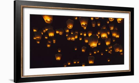 Night view of Sky Lanterns in the air during Chinese Lantern Festival, Shifen, Taiwan-Keren Su-Framed Photographic Print