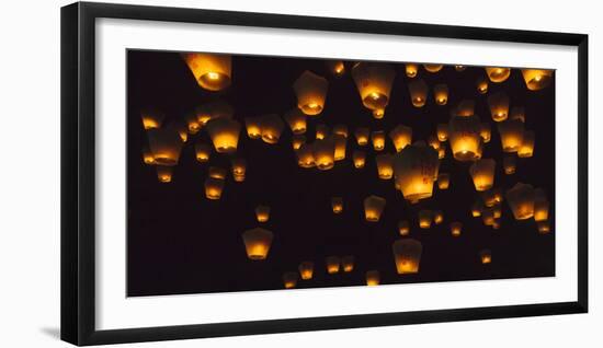 Night view of Sky Lanterns in the air during Chinese Lantern Festival, Shifen, Taiwan-Keren Su-Framed Photographic Print