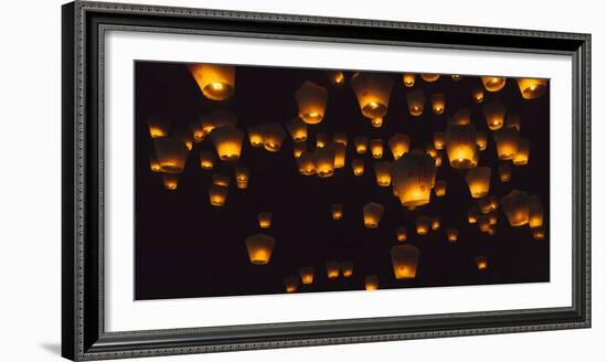 Night view of Sky Lanterns in the air during Chinese Lantern Festival, Shifen, Taiwan-Keren Su-Framed Photographic Print