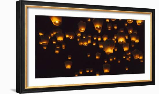 Night view of Sky Lanterns in the air during Chinese Lantern Festival, Shifen, Taiwan-Keren Su-Framed Photographic Print