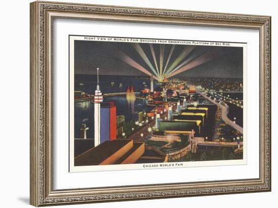 Night View of Sky Ride, Chicago World's Fair-null-Framed Art Print