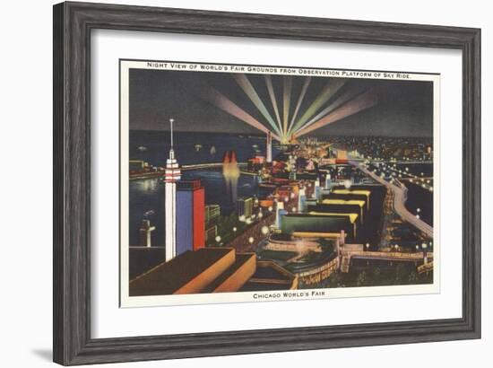Night View of Sky Ride, Chicago World's Fair--Framed Art Print