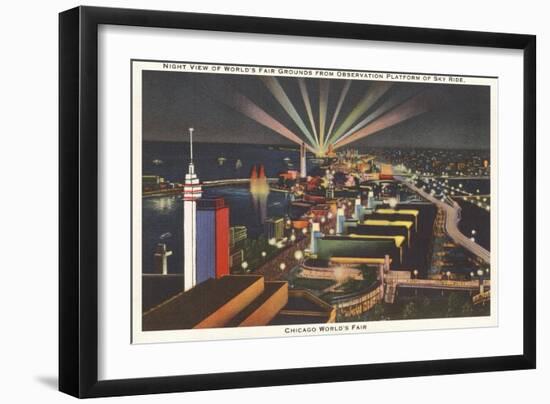 Night View of Sky Ride, Chicago World's Fair-null-Framed Art Print