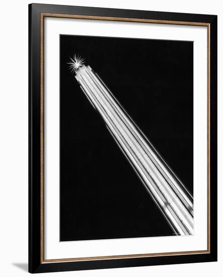 Night View of Slender Tower Lit with Vertical Lines of Light Resembling Giant Fluorescent Tubes-Alfred Eisenstaedt-Framed Photographic Print