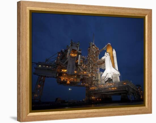 Night View of Space Shuttle Atlantis on the Launch Pad at Kennedy Space Center, Florida-Stocktrek Images-Framed Premier Image Canvas