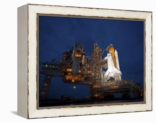 Night View of Space Shuttle Atlantis on the Launch Pad at Kennedy Space Center, Florida-Stocktrek Images-Framed Premier Image Canvas