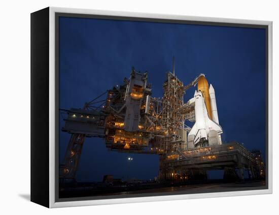 Night View of Space Shuttle Atlantis on the Launch Pad at Kennedy Space Center, Florida-Stocktrek Images-Framed Premier Image Canvas