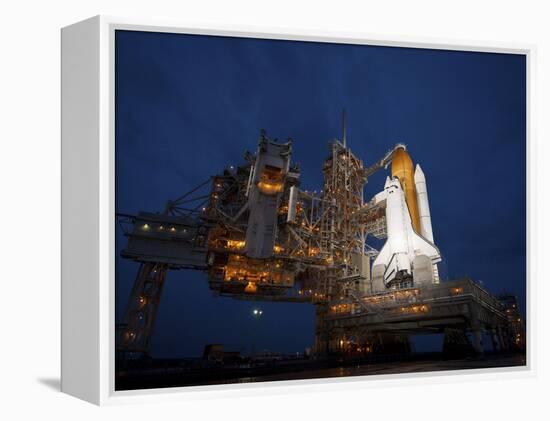 Night View of Space Shuttle Atlantis on the Launch Pad at Kennedy Space Center, Florida-Stocktrek Images-Framed Premier Image Canvas