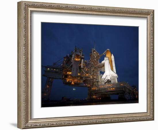 Night View of Space Shuttle Atlantis on the Launch Pad at Kennedy Space Center, Florida-Stocktrek Images-Framed Photographic Print