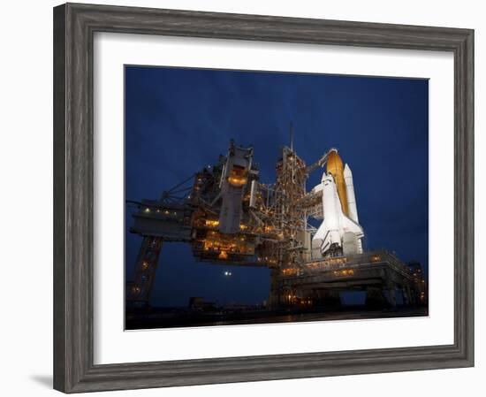 Night View of Space Shuttle Atlantis on the Launch Pad at Kennedy Space Center, Florida-Stocktrek Images-Framed Photographic Print