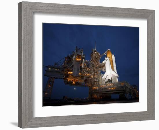 Night View of Space Shuttle Atlantis on the Launch Pad at Kennedy Space Center, Florida-Stocktrek Images-Framed Photographic Print