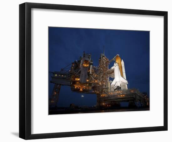 Night View of Space Shuttle Atlantis on the Launch Pad at Kennedy Space Center, Florida-Stocktrek Images-Framed Photographic Print