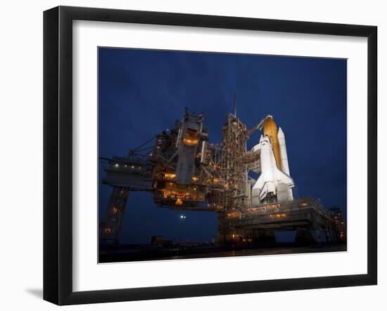 Night View of Space Shuttle Atlantis on the Launch Pad at Kennedy Space Center, Florida-Stocktrek Images-Framed Photographic Print