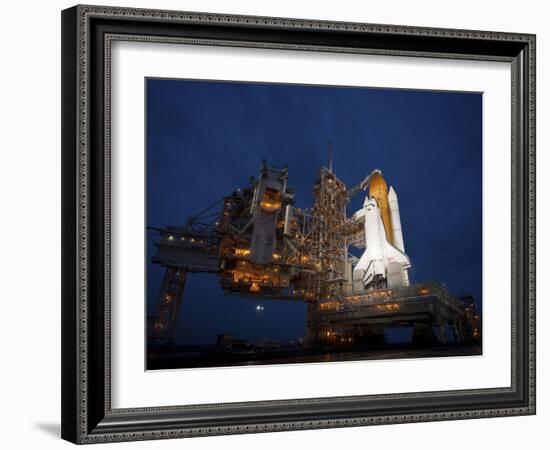 Night View of Space Shuttle Atlantis on the Launch Pad at Kennedy Space Center, Florida-Stocktrek Images-Framed Photographic Print