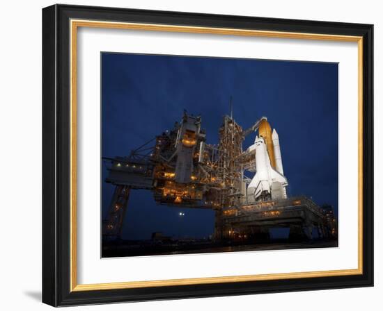 Night View of Space Shuttle Atlantis on the Launch Pad at Kennedy Space Center, Florida-Stocktrek Images-Framed Photographic Print