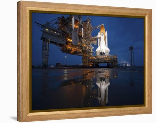 Night View of Space Shuttle Atlantis on the Launch Pad at Kennedy Space Center, Florida-Stocktrek Images-Framed Premier Image Canvas