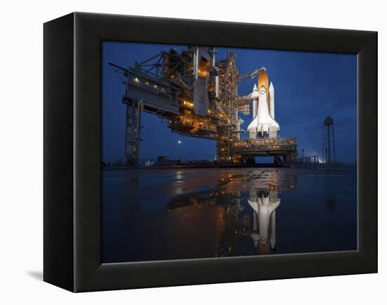 Night View of Space Shuttle Atlantis on the Launch Pad at Kennedy Space Center, Florida-Stocktrek Images-Framed Premier Image Canvas