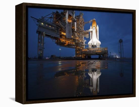 Night View of Space Shuttle Atlantis on the Launch Pad at Kennedy Space Center, Florida-Stocktrek Images-Framed Premier Image Canvas