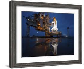 Night View of Space Shuttle Atlantis on the Launch Pad at Kennedy Space Center, Florida-Stocktrek Images-Framed Photographic Print
