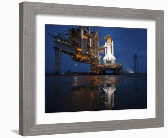 Night View of Space Shuttle Atlantis on the Launch Pad at Kennedy Space Center, Florida-Stocktrek Images-Framed Photographic Print