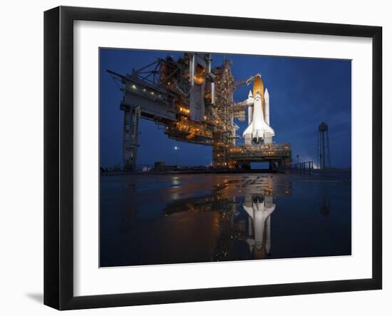 Night View of Space Shuttle Atlantis on the Launch Pad at Kennedy Space Center, Florida-Stocktrek Images-Framed Photographic Print