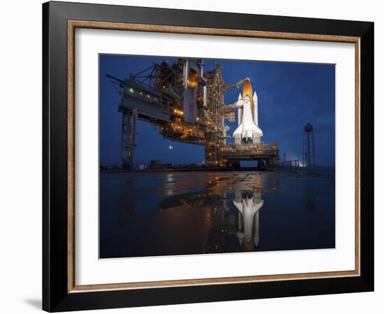 Night View of Space Shuttle Atlantis on the Launch Pad at Kennedy Space Center, Florida-Stocktrek Images-Framed Photographic Print