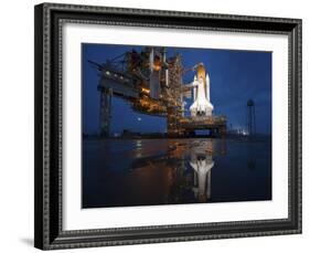 Night View of Space Shuttle Atlantis on the Launch Pad at Kennedy Space Center, Florida-Stocktrek Images-Framed Photographic Print