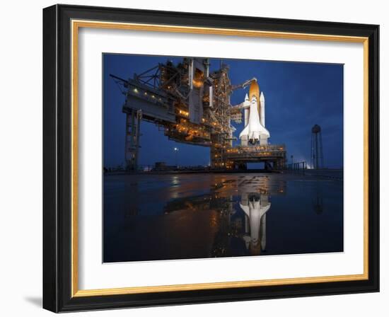 Night View of Space Shuttle Atlantis on the Launch Pad at Kennedy Space Center, Florida-Stocktrek Images-Framed Photographic Print