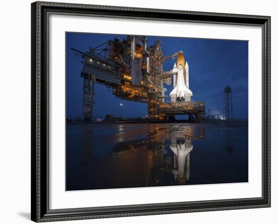 Night View of Space Shuttle Atlantis on the Launch Pad at Kennedy Space Center, Florida-Stocktrek Images-Framed Photographic Print