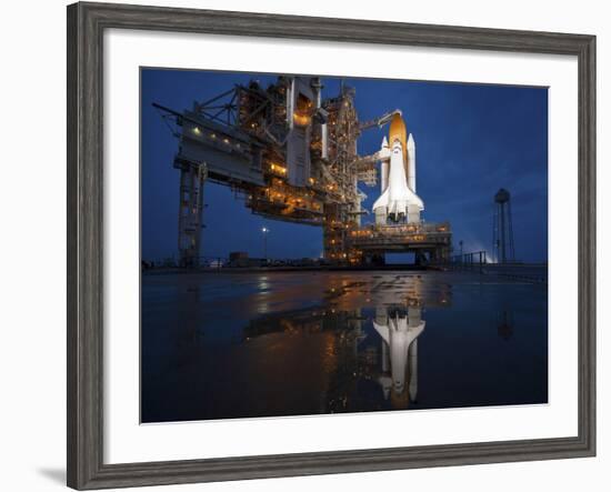 Night View of Space Shuttle Atlantis on the Launch Pad at Kennedy Space Center, Florida-Stocktrek Images-Framed Photographic Print