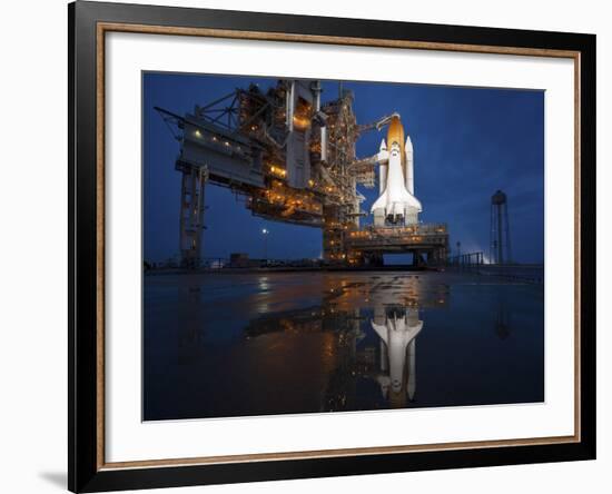 Night View of Space Shuttle Atlantis on the Launch Pad at Kennedy Space Center, Florida-Stocktrek Images-Framed Photographic Print