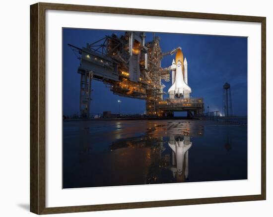 Night View of Space Shuttle Atlantis on the Launch Pad at Kennedy Space Center, Florida-Stocktrek Images-Framed Photographic Print