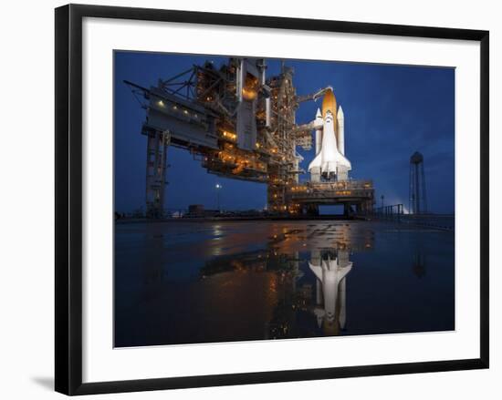 Night View of Space Shuttle Atlantis on the Launch Pad at Kennedy Space Center, Florida-Stocktrek Images-Framed Photographic Print