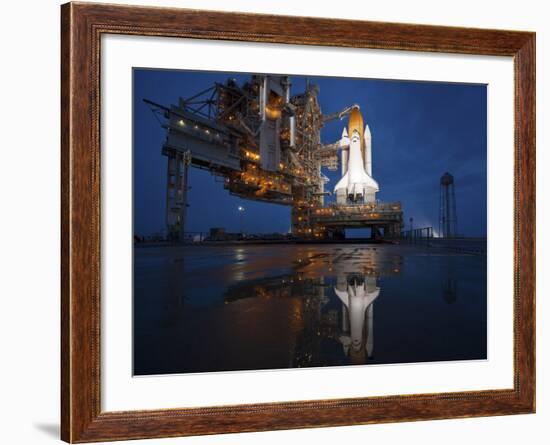 Night View of Space Shuttle Atlantis on the Launch Pad at Kennedy Space Center, Florida-Stocktrek Images-Framed Photographic Print