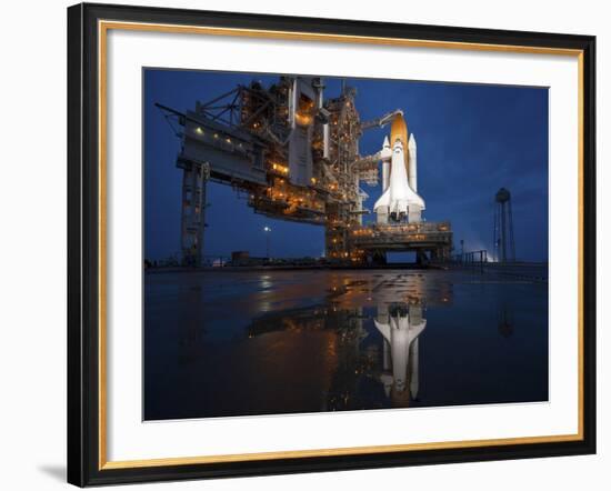 Night View of Space Shuttle Atlantis on the Launch Pad at Kennedy Space Center, Florida-Stocktrek Images-Framed Photographic Print