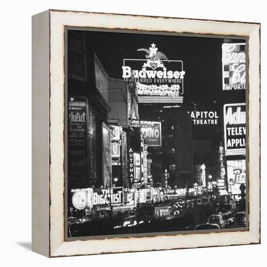 Night View of Taxi and Traffic Congestion Looking North on 45th Street-Andreas Feininger-Framed Premier Image Canvas