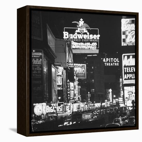 Night View of Taxi and Traffic Congestion Looking North on 45th Street-Andreas Feininger-Framed Premier Image Canvas