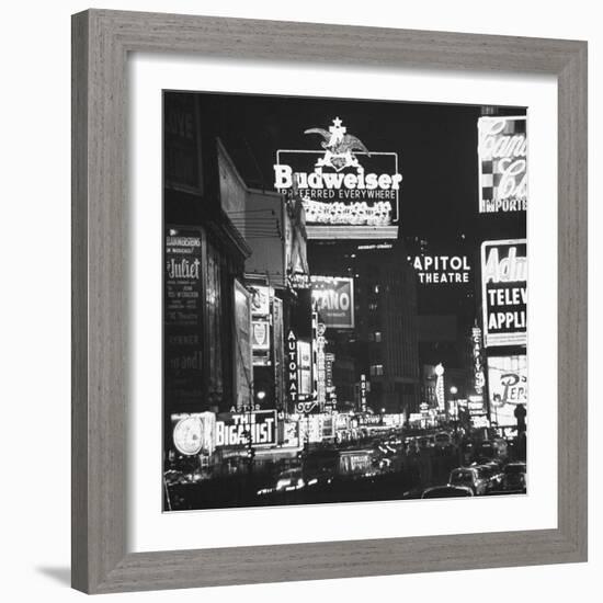 Night View of Taxi and Traffic Congestion Looking North on 45th Street-Andreas Feininger-Framed Photographic Print