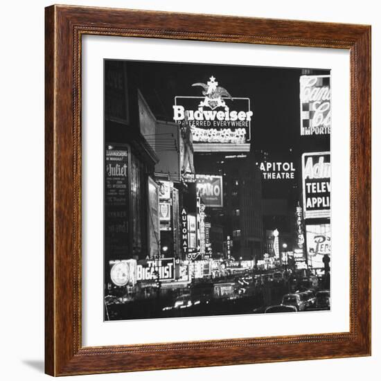 Night View of Taxi and Traffic Congestion Looking North on 45th Street-Andreas Feininger-Framed Photographic Print