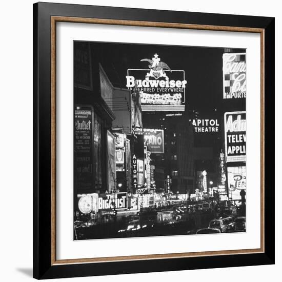 Night View of Taxi and Traffic Congestion Looking North on 45th Street-Andreas Feininger-Framed Photographic Print