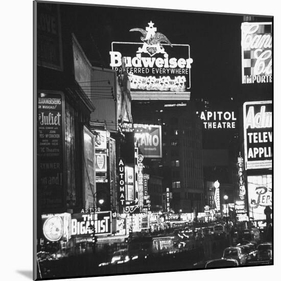 Night View of Taxi and Traffic Congestion Looking North on 45th Street-Andreas Feininger-Mounted Photographic Print