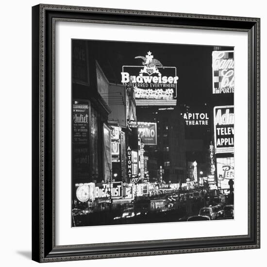 Night View of Taxi and Traffic Congestion Looking North on 45th Street-Andreas Feininger-Framed Photographic Print