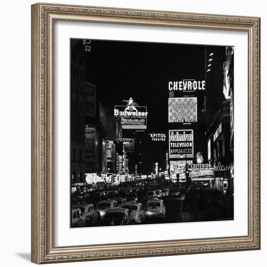 Night View of Taxi and Traffic Congestion Looking North on 45th Street-Andreas Feininger-Framed Photographic Print