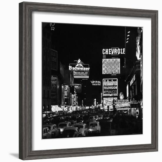 Night View of Taxi and Traffic Congestion Looking North on 45th Street-Andreas Feininger-Framed Photographic Print