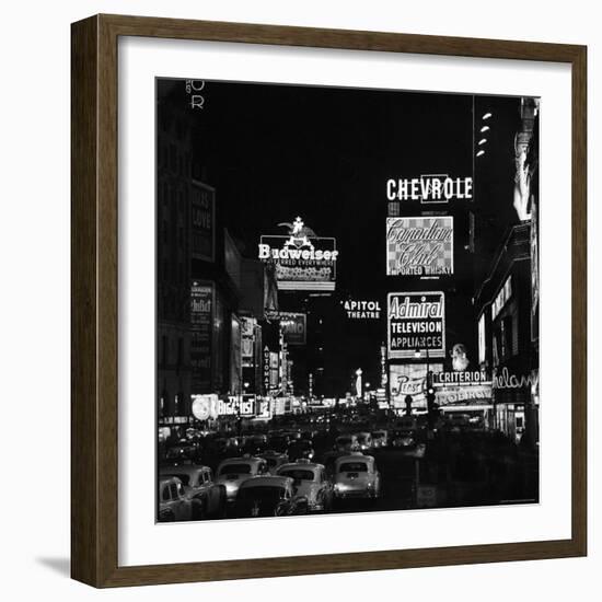 Night View of Taxi and Traffic Congestion Looking North on 45th Street-Andreas Feininger-Framed Photographic Print